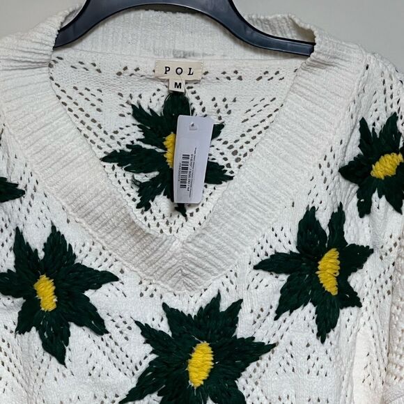 NWT Anthropologie POL Angie Open Weave V Neck Chenille Sweater Sz M - Picture 11 of 11